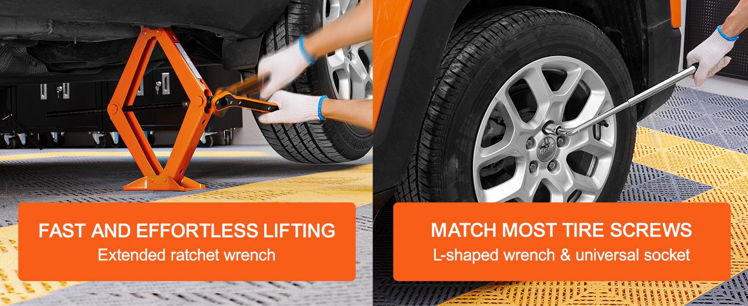 VEVOR Scissor Jack,  2.5 Ton/5512 lbs Scissor Car Jack, 3.7"-17.1" Lifting Range Scissor Lift Jack with Ratcheting Handle and L-Wrench, Portable Tire Jack for Cars Trucks Sedans MPVs