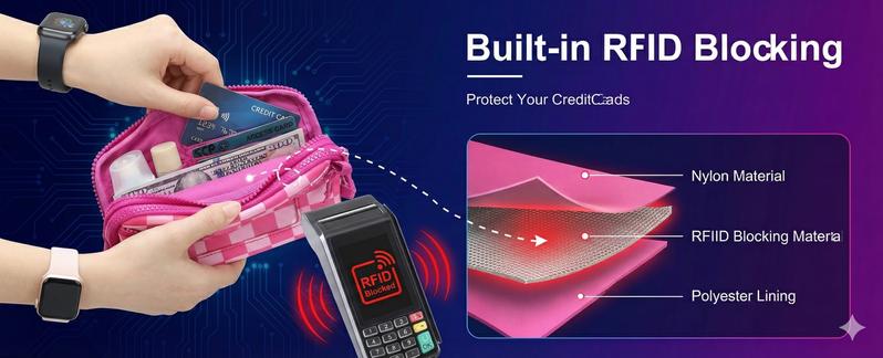 Women's Nylon Quilted Wristlet Wallet with Strap, Fashionable 4 Zipper Travel Purse and Credit Card Holder, Versatile Cell Phone Organizer for Daily Use