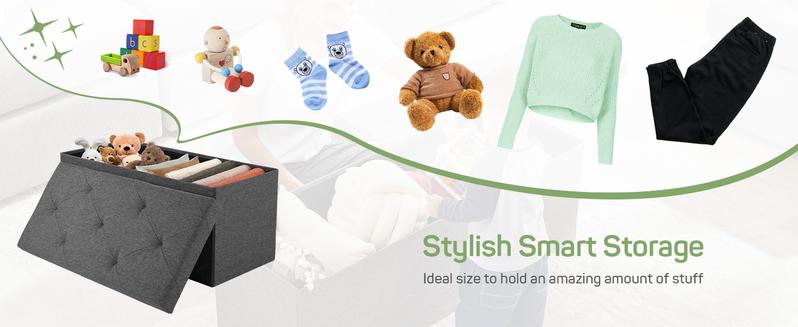 [Summer Deal] Storage Ottoman Bench, Folding Ottoman Stool, Storage Chest, End of Bed Bench with Seating for Bedroom, Living Room Toy Box Footrest Furniture Durable Comfortable Sturdy Interior
