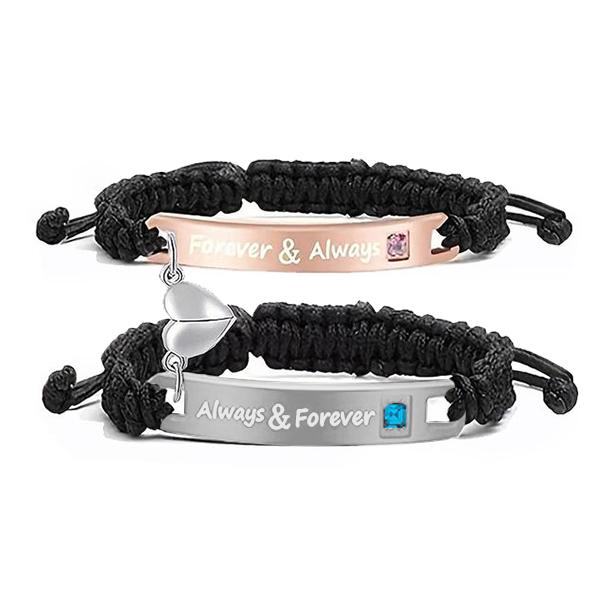 Couple Rhinestone Decorated Magnetic Heart Charm String Bracelet  Gift with Rose Gift Box, 1 Set Fashionable Jewelry for Women & Men, Trendy Bf Gf Bracelet Jewelry for Birthday Gift