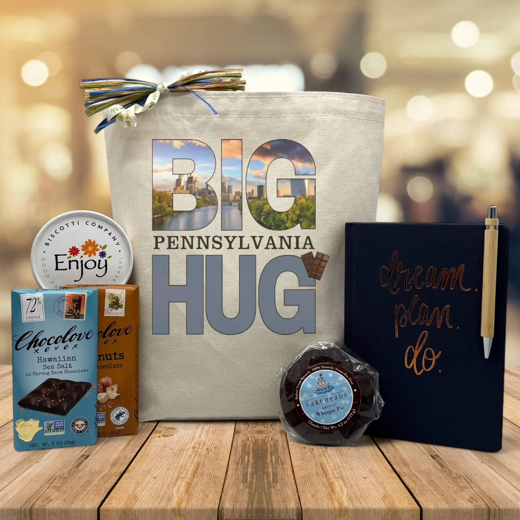 Itsonlynaturalgifts Big Pennsylvania Hug Gift Basket with Dream Plan Do Journal & Handpicked Treats for Comfort Meaningful Experience Chocolate