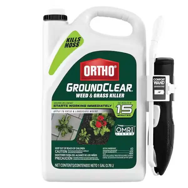 GroundClear Weed and Grass Killer, 1 gal Ready-to-Use OMRI Listed Spray Bottle with Comfort Wand, Fast-Acting Ammonium Nonanoate Formula for Driveways