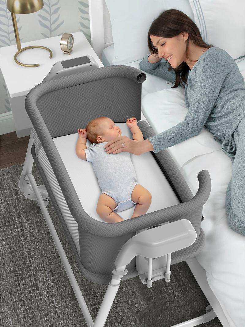 Electric Rocking Bassinet for Baby – Automatic Bluetooth-Enabled Smart Crib with Wheels, 4-Height Adjustable Bedside Sleeper, 5-Speed Swing for Newborns & Infants