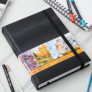 Ohuhu Sketchbook: 10" x 7" - Ohuhu Mix Media Pad, 10" x 7" - 120 lb/200 gsm Heavyweight Papers - 78 Sheets/156 Pages - Mixed Media Art Sketchbook - PU Hardcover Mixed Media Paper Pad for Acrylic - Sketchbook Series of Ohuhu Ohuhu Sketchbook: 10" x 7" - Ohuhu Mix Media Pad, 10" x 7" - 120 lb/200 gsm Heavyweight Papers - 78 Sheets/156 Pages - Mixed Media Art Sketchbook - PU Hardcover Mixed Media Paper Pad for Acrylic - Sketchbook Series of Ohuhu