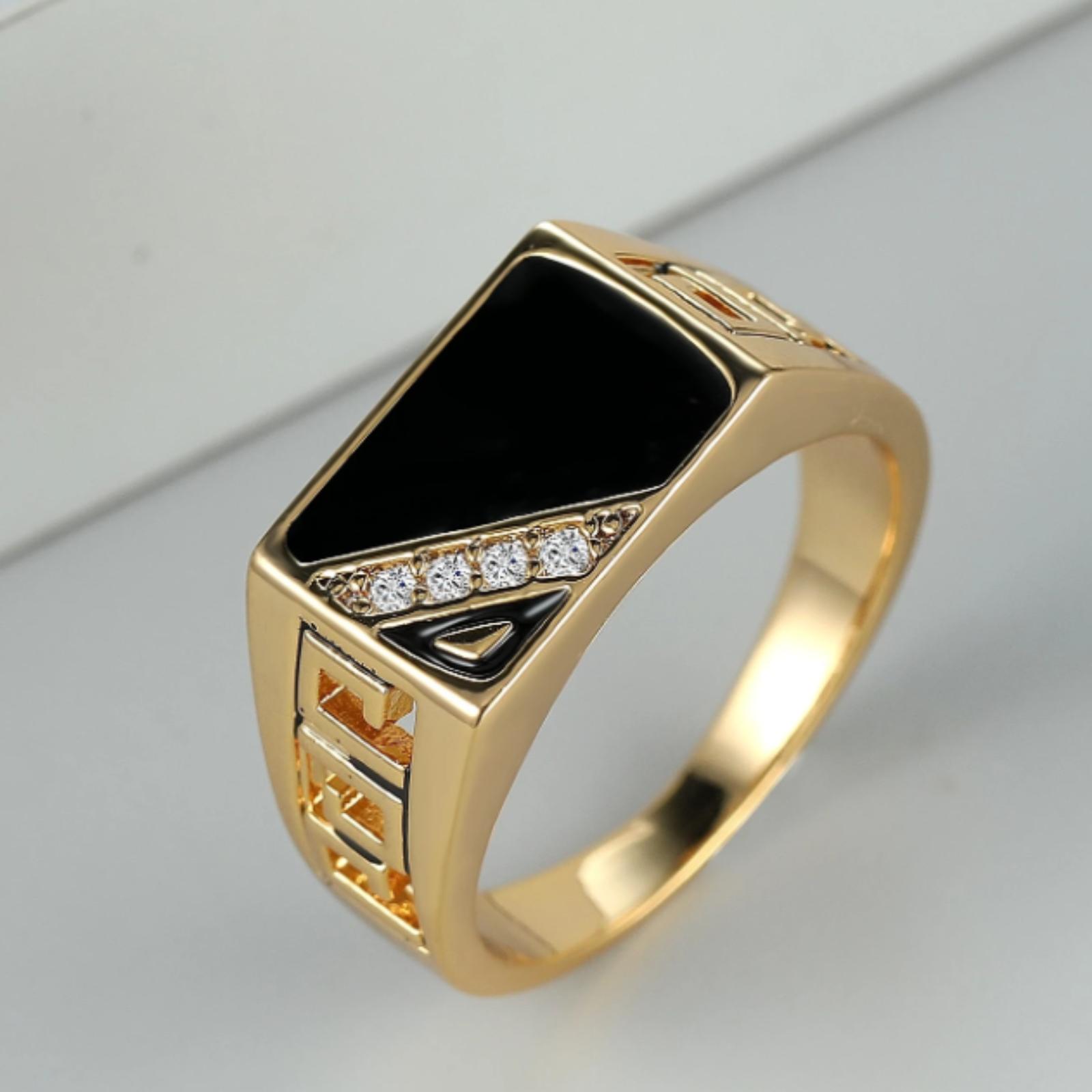 14k Gold Plated Square Rhinestone Ring for Men Fashionable and Popular for Holiday and Stylish Style for Men