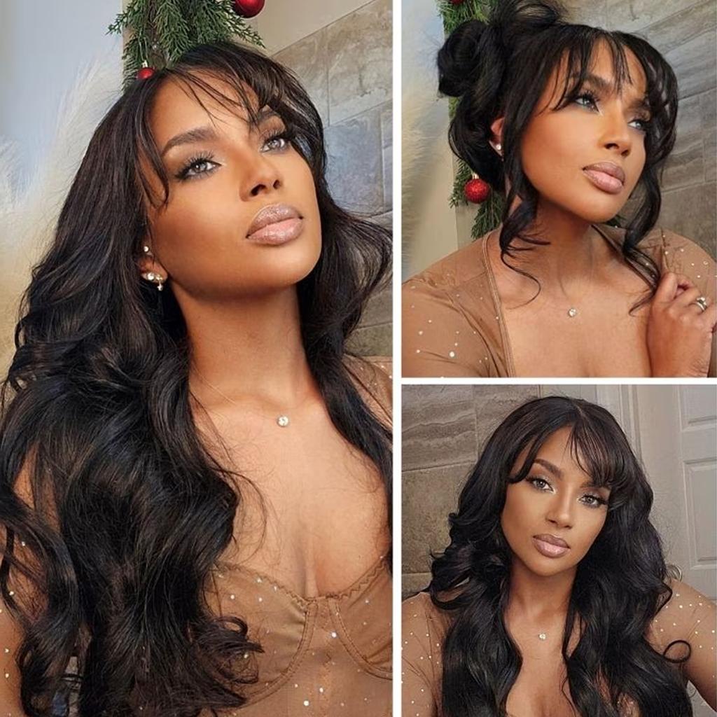Nadula 7x5 & 13x4 3D Body Wave Lace Frontal Wig With Bangs Pre Everything Put On And Go 180% Density Human Hair Wigs Glueless TikTokShopStockUp SpringStatements