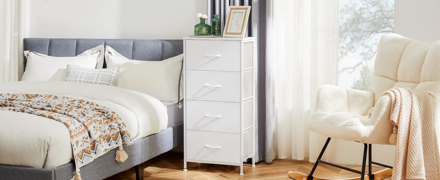 【New Color】Dresser for Bedroom, Storage Drawers,Skinny Fabric Storage Tower with 4 Drawers,Tower Organizer Unit,Chest of Drawers with Wooden