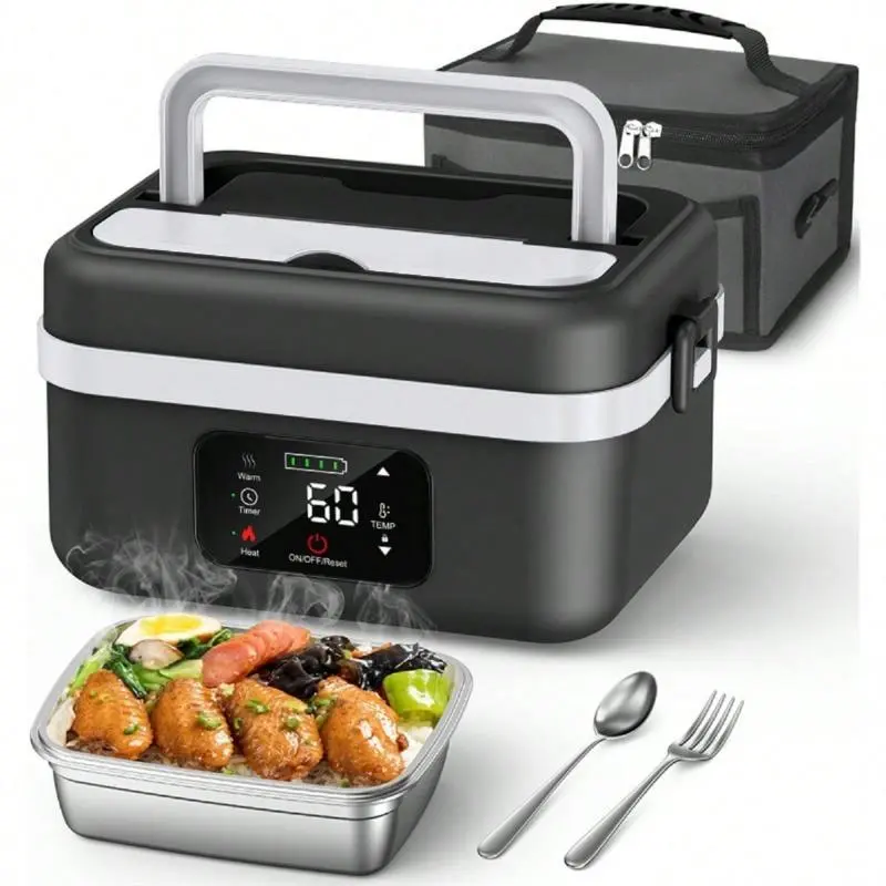 Cordless Electric Lunch Box, 1L Portable Food Warmer for Adults, 8000mAh Rechargeable Bento Box with Timer, Insulated Bag & Tableware for Camping, Office, Lunch Boxes, Cordless Heated Lunchbox