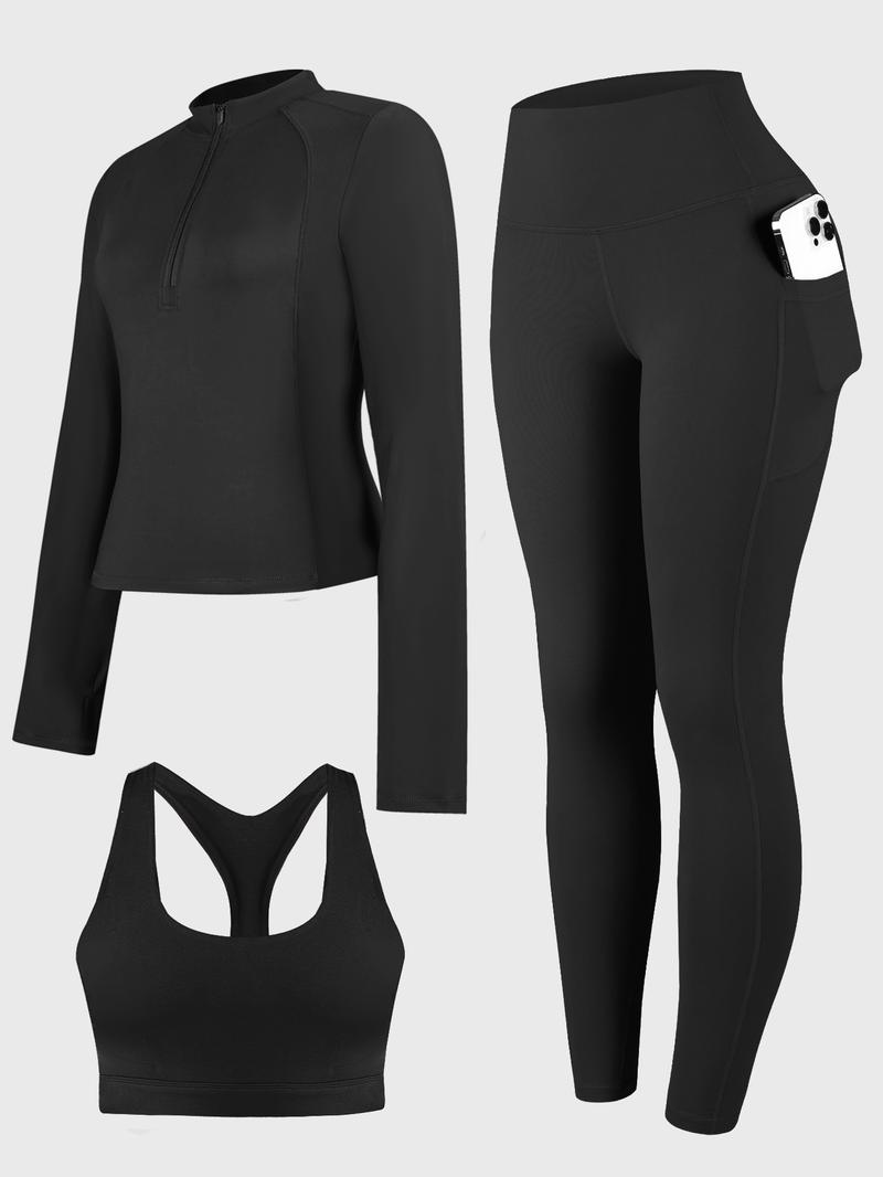 CHRLEISURE Women's Suit Workout Set Yoga Outfit Activewear for Daily Wear with Long Sleeve Top & High-Waisted Leggings