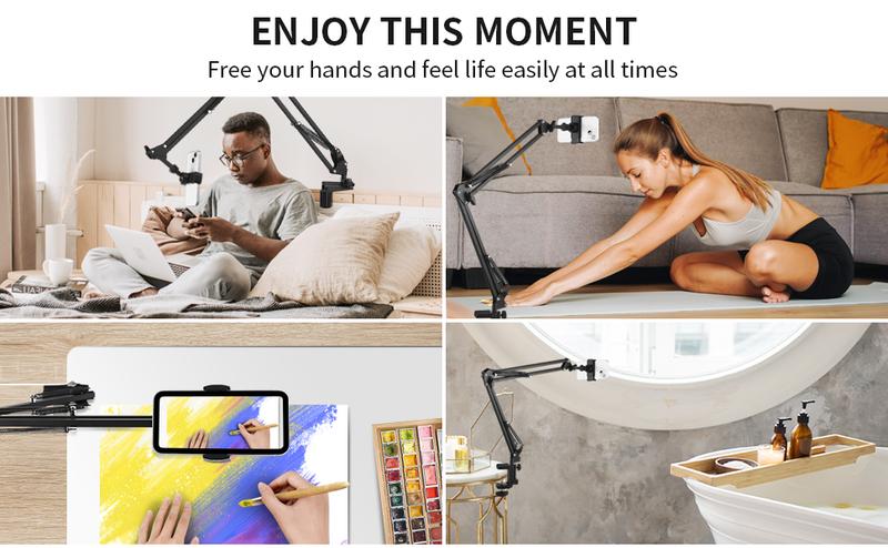 UGIFT Adjustable Bed Phone Holder with Long Arm Clip - Metal Stand for Phones & Tablets - Easy Installation & Stable Viewing Angle