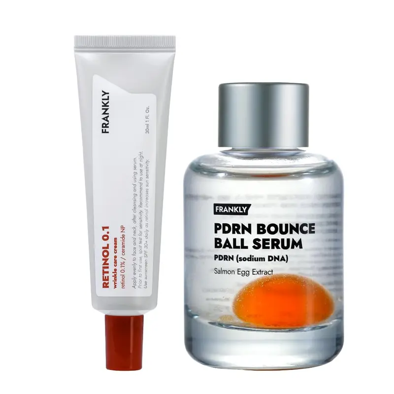 [FRANKLY] Rejuvenating Duo for Mature Skin | PDRN Bounce Ball Serum + Retinol 0.1 Cream | 99% Pure Salmon PDRN, Pure Retinol for Wrinkles & Fine Line  | Barrier Repair & Firming | Lightweight Korean Skincare Set