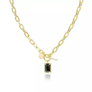 Black Onyx Cable Chain Pendant Necklace