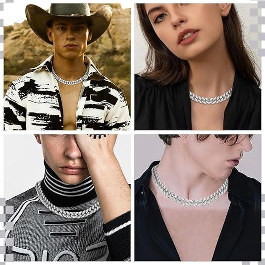 Cuban Link Chain for Men Women,Diamond Necklaces,Iced Out Chain,Hip Hop necklace,Thick Silvery Chain,Golden Chain Gift Giving Occasions