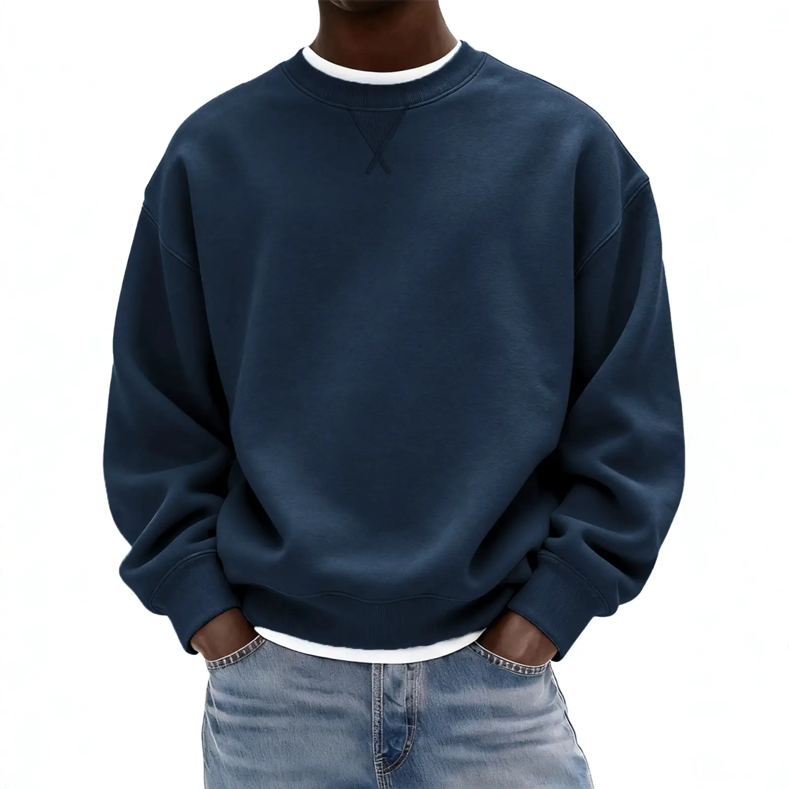 Men's Crew Neck Sweatshirt Loose Fit Heavyweight Long Sleeve Pullover Solid Color Casual Jumper for Daily Wear Outdoor Activities