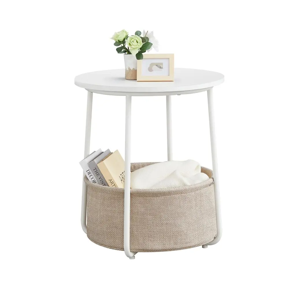 VASAGLE LILEA Collection Modern Bedside Table Nightstand - Small Round, Steel Frame Pedestal, Sturdy Adjustable Feet, U-Shaped Frame, Chemical-Free Fabric Basket, Small-Space Hero Indoor Furniture for Bedroom