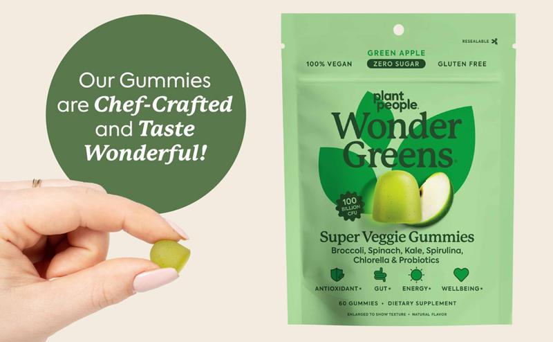 WonderGreens Veggie Gummies by Plant People - Zero Sugar, Super Greens and Probiotic Gummy Supplement - Improve Gut Health and Immunity