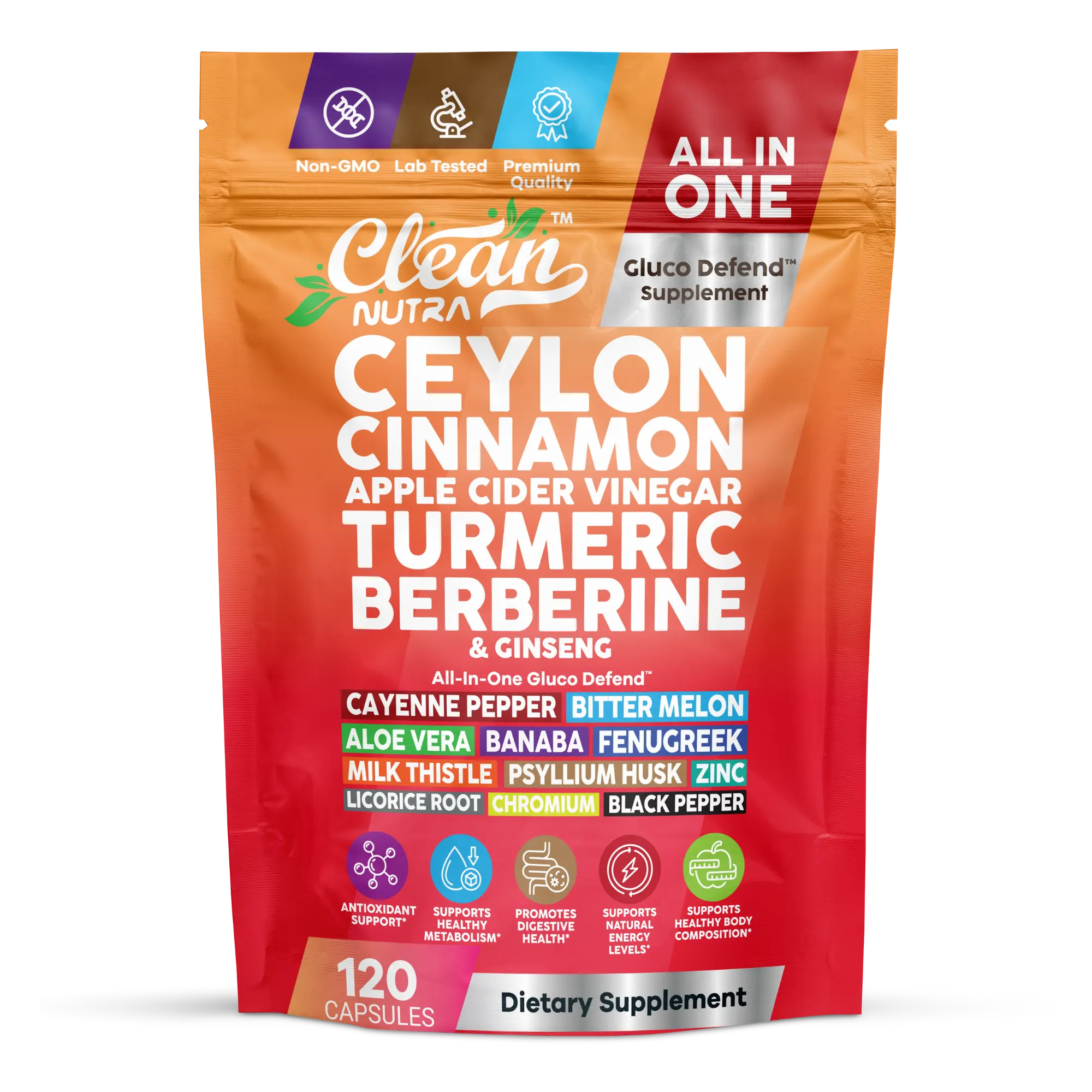 Clean Nutra Ceylon Cinnamon Capsules with Berberine & Apple Cider Vinegar Turmeric Ginseng Supplement Made in USA