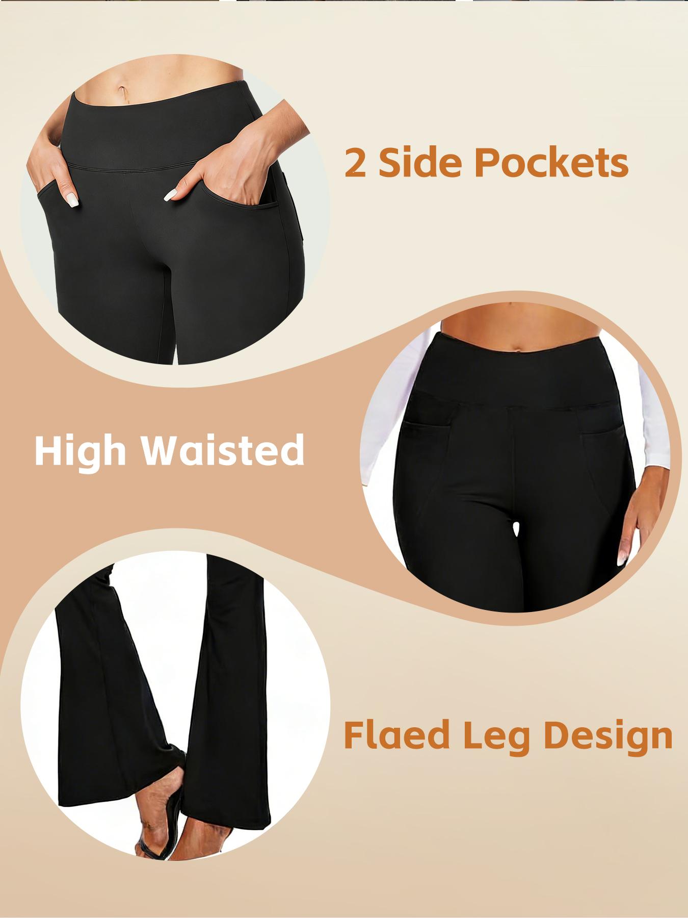 3PCS Women's High Elastic Breathable Pants With Side Pockets, Flared Leg, High Waist, Tummy Control, Soft & Comfortable Yoga Trousers, Outdoor Running Workout For All-season design SpringStatements