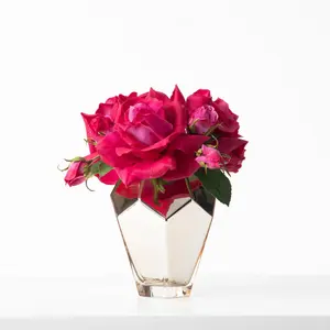 Precious Gem - Real Touch Magenta Pink Juliette Rose In Gold Mirrored Vase