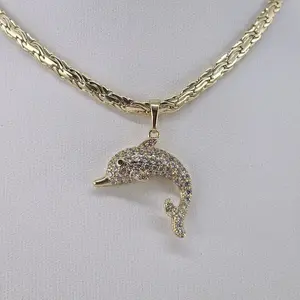 (C37)Goldplated 14k Dolphin Pendant with Chain - Elegant Design for Everyday Wear