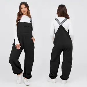 Fleece Sherpa Overall Fuzzy Loose Fit Bib Pant with Adjustable Straps Zippered Pockets - 2025 Fall/Winter Warm Women's Casual Thermal Baggy Buckle Jumpsuit