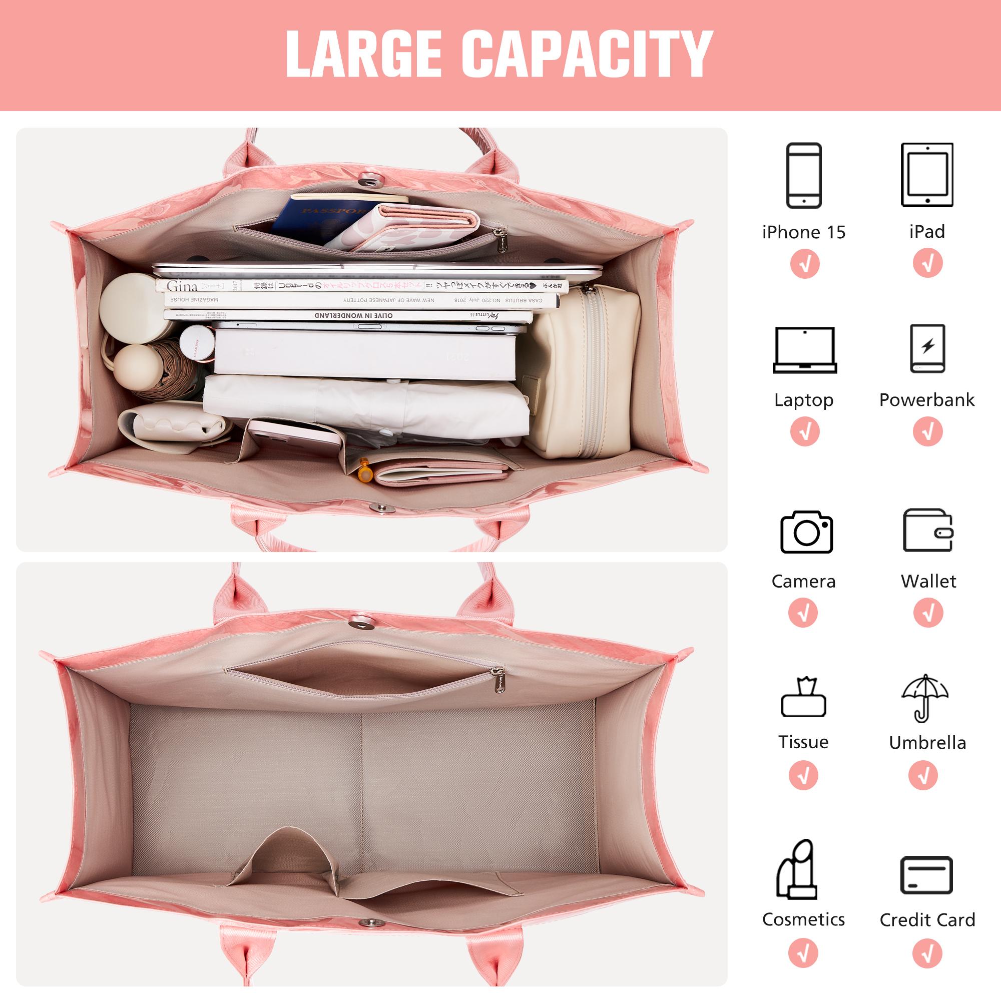 KALIDI PVC Tote Bag for Women, Waterproof Large Capacity Work & Beach Tote, Kraft Paper Shoulder Handbag with Top Handle for Travel & Everyday Use