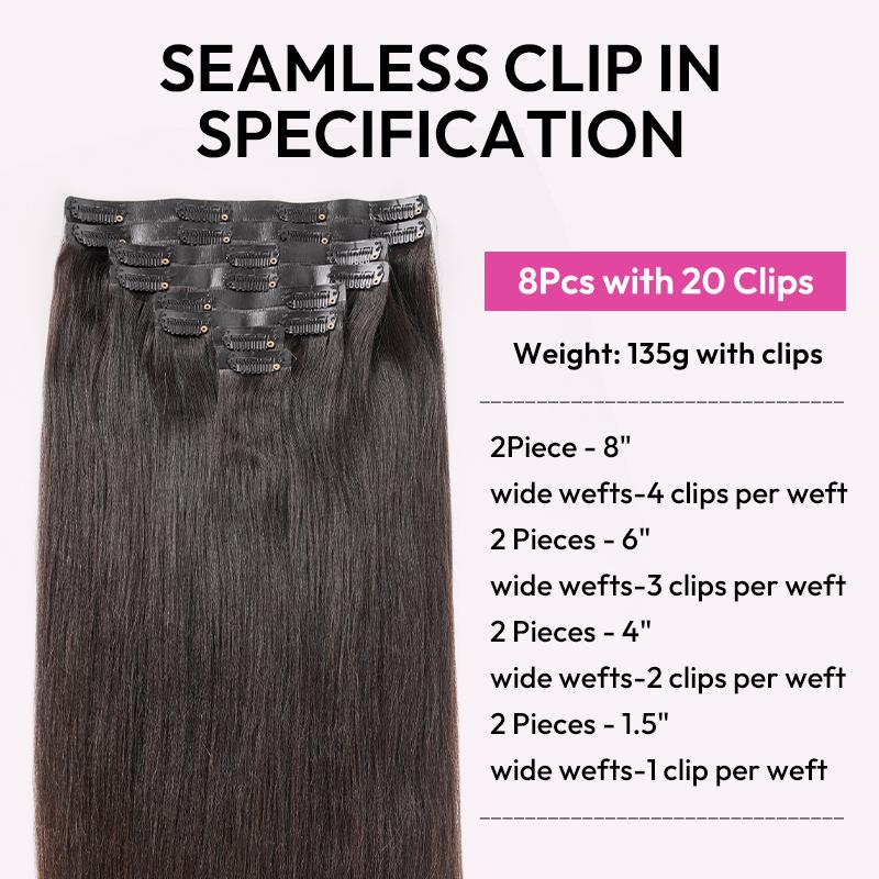 [New IN] West Kiss Seamless Clip In Hair Extensions 100% Virgin Human Hair Straight, Yaki Straight Clip In Hair Extensions