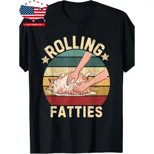 Premium 180g Cotton Rolling Fatties Cat Lover T-Shirt For Men And Women With Vintage Stripes And Microstretch Comfort