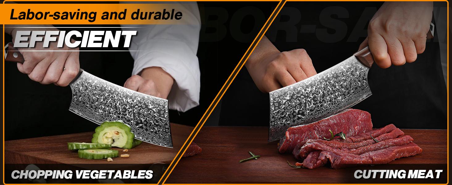 Huusk Hand Forged Meat Cleaver Knife with Sheath, Japanese Kitchen Knife for Cooking, Vegetable and Meat Cutting, Ideal for Cooking Gifts