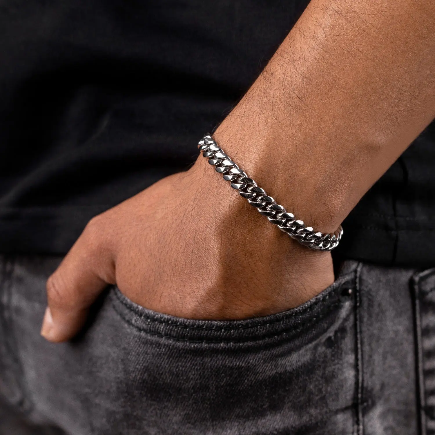 GLD Miami Cuban Link Bracelet in White Gold 8mm | Classic Links & Bold GLD Clasp - 18k White Gold Plated - Lifetime Repair Guarantee - Perfect Gift