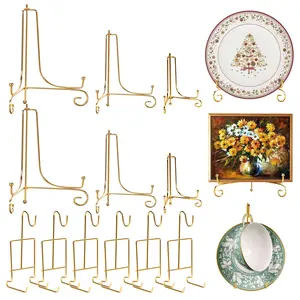 6Pcs/Set 3 Size Gold Plate Stands for Display,Including Plate Holder & 6 Cup and Saucer Display Stand for Displaying Picture Frames,Book,Card,Mug Organizer,Bowl,Decorative Plates,Tablet and Art,Tools & Hardware