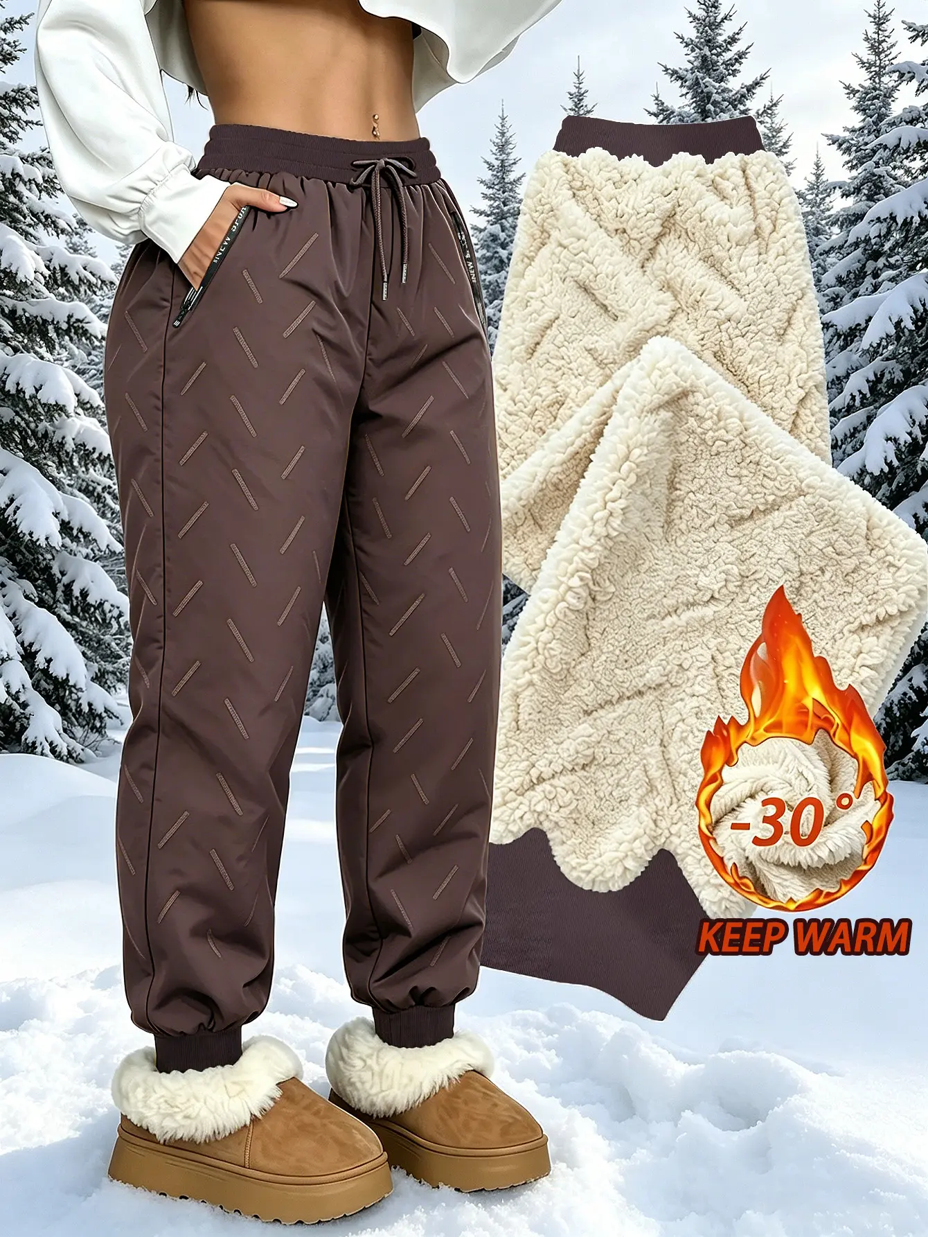 Women’s Fleece Lined Waterproof Winter Joggers Thermal Warm Slim & Everyday Fit Snow Pants for Hiking, Skiing Cold Weather Outdoor Sports Wear
