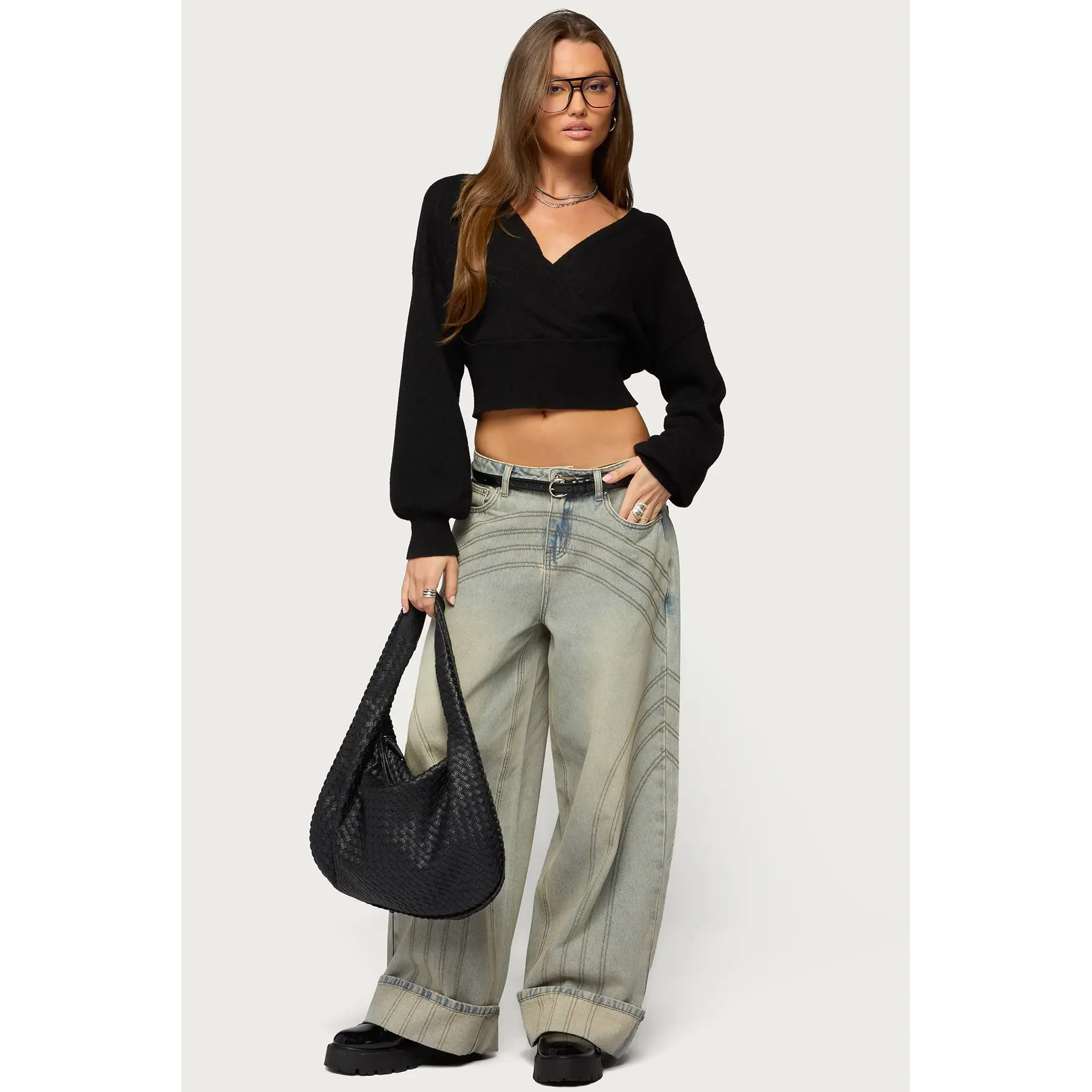 Cuffed Low Rise Baggy Jeans