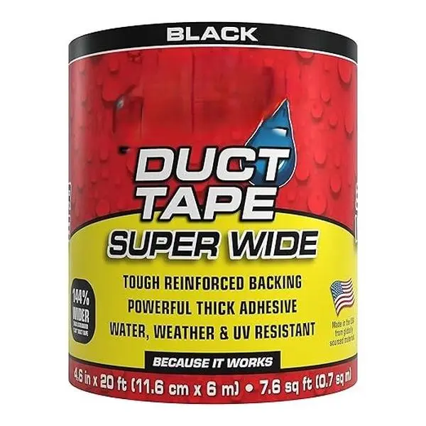 Duct Tape Super Wide 4.6 Inches x 20 Feet Black Heavy Duty Strong Multi-Surface Water Weather UV Resistant Tearable for Boxes No Residue