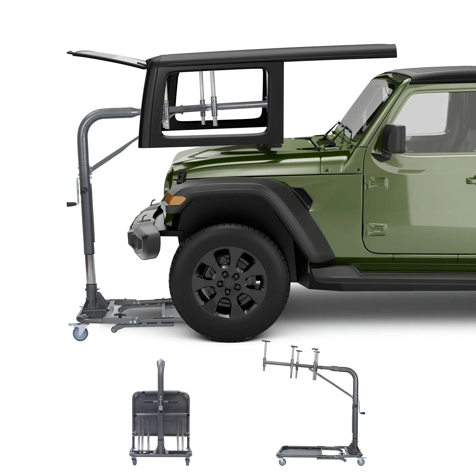 【summerfinds】VEVOR Hard Top Remover Lift, 220 lbs, Foldable Jeep Hardtop Removal and Storage System, Easy One-Person Operation, Adjustable Height, for Jeep Wrangler YJ, TJ, JK, JL, 4XE, Ford Bronco 4 Door & 6 Gen+