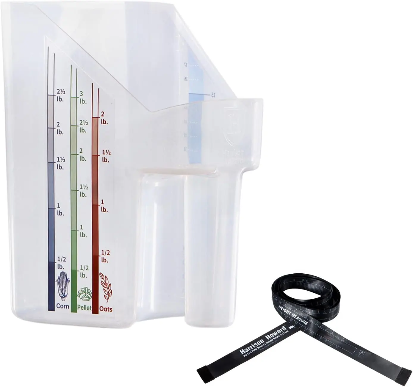 Harrison Howard Equine Plastic Feeding Scoop - Precision Measuring Tool with Markings for Stable Use with Sweet Feed, Pellets, Oats, Grain, Water