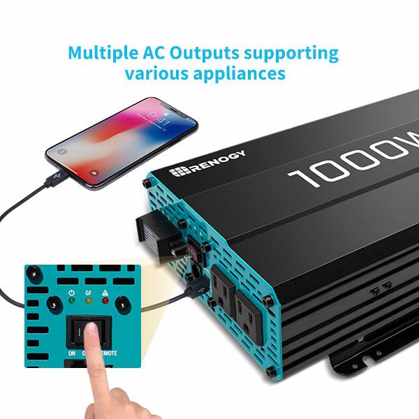 Renogy 1000W 12V Pure Sine Wave Solar Inverter Home Use Power Battery Converter Renogy 1000W 12V Pure Sine Wave Solar Inverter Home Use Power Battery Converter