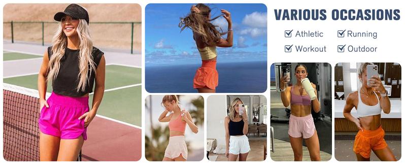 PINSPARK Women's Athletic Shorts Gym Workout Running Shorts with High Waist Zipper Pockets