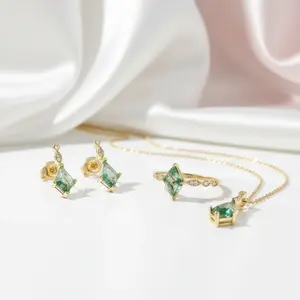 Kite Cut Natural Moss Agate Jewelry Set