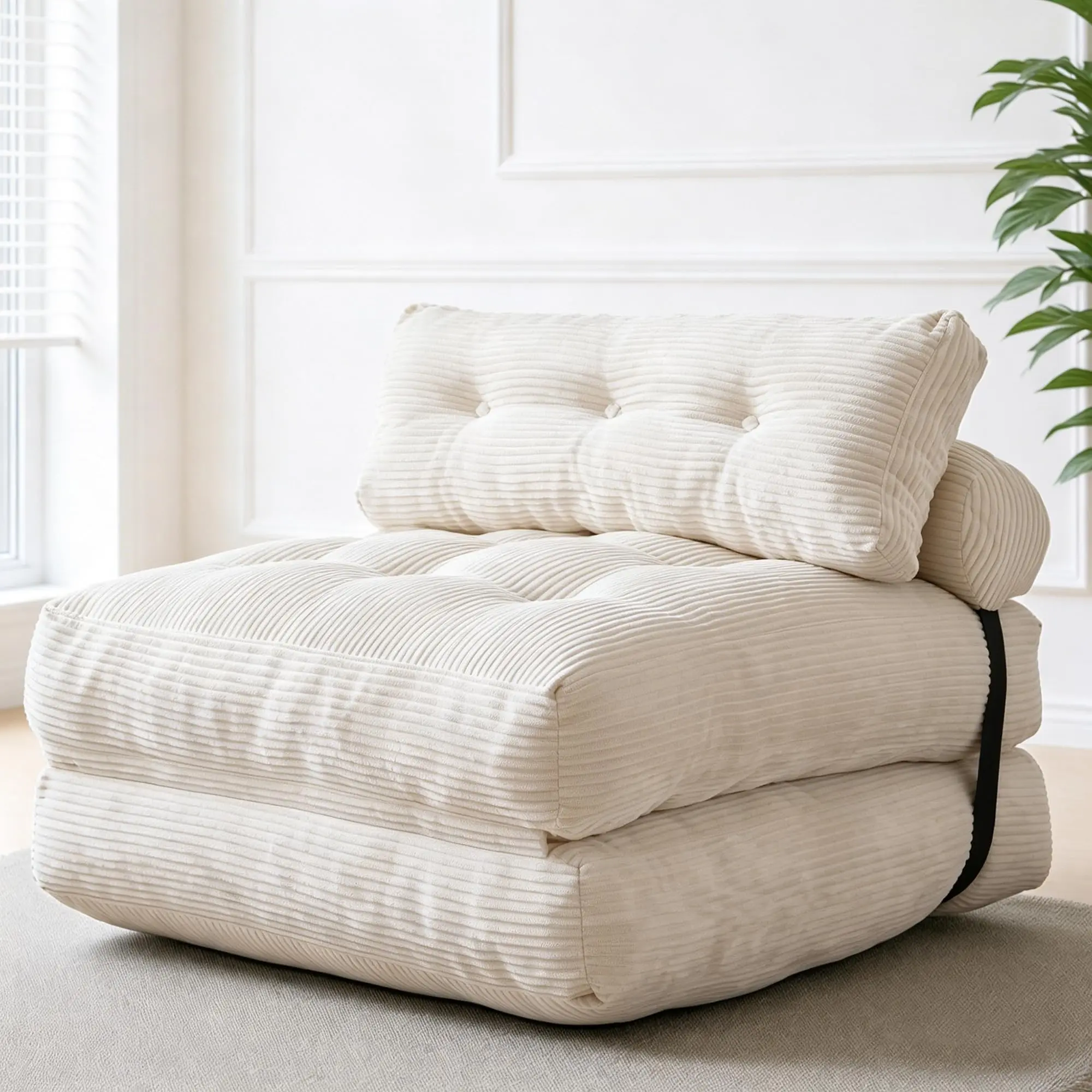 HARBORA Corduroy Foldable Futon Sofa Bed withPillow - Back Support Convertible Sleeper ComfyCouch, Portable Single Living Room Small SpaceFurniture for Modern Room, Bedroom Furniture floor sofa lounge couch,family couch boneless assembl super