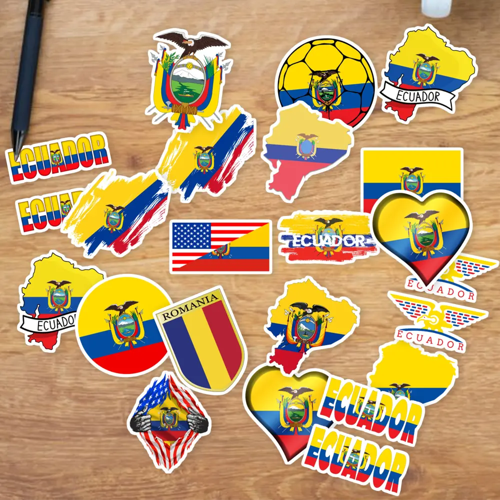 Stickers Pack 20 Pcs Ecuador Aesthetic Flag Bumper Car Luggage Guitar Bike Laptop Vinyl Colorful Bottle Skateboard Waterproof Water