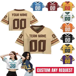 Personalize Women's Crop Top Football Jersey, Custom Team Name Number Logo Women Crop Tee, Streetwear Sports Crop Top Gift for her