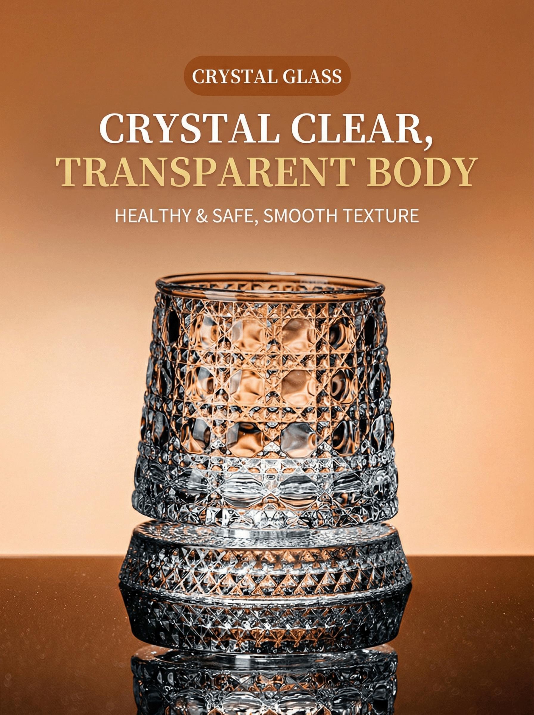 360° Rotating Crystal Glass Cup, Star-Cut Spinning Whiskey & Wine Glass, Elegant Stress Relief Drinkware, European Style Bar Glass Set, Premium Gift Choice, Whiskey Tumbler
