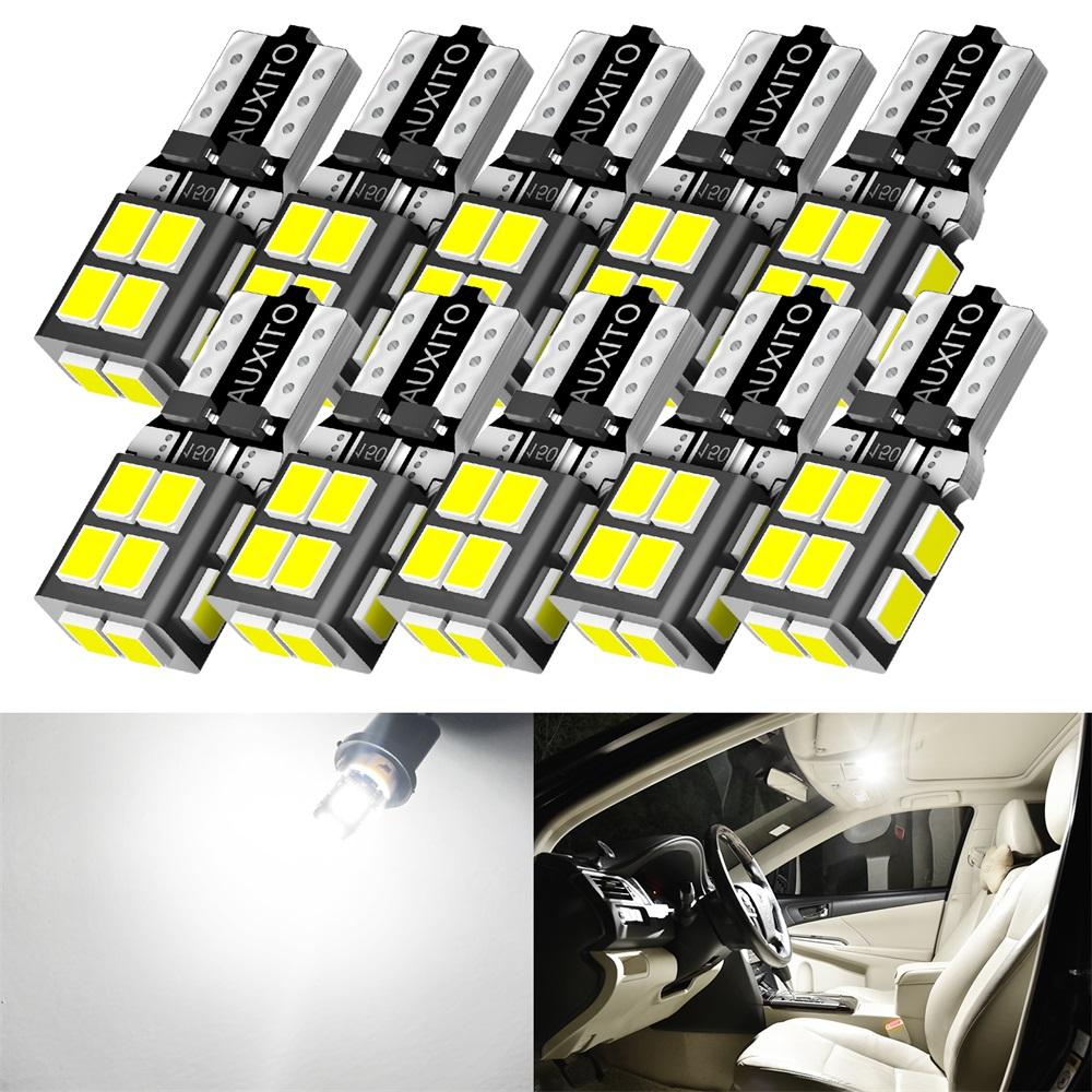 AUXITO 194 LED Bulb 6000K White 168 2825 W5W T10 Wedge 14-SMD Interior Car Bulbs Replacement for Dome Map Door Courtesy Trunk Parking License Plate Lights, 10 PCS