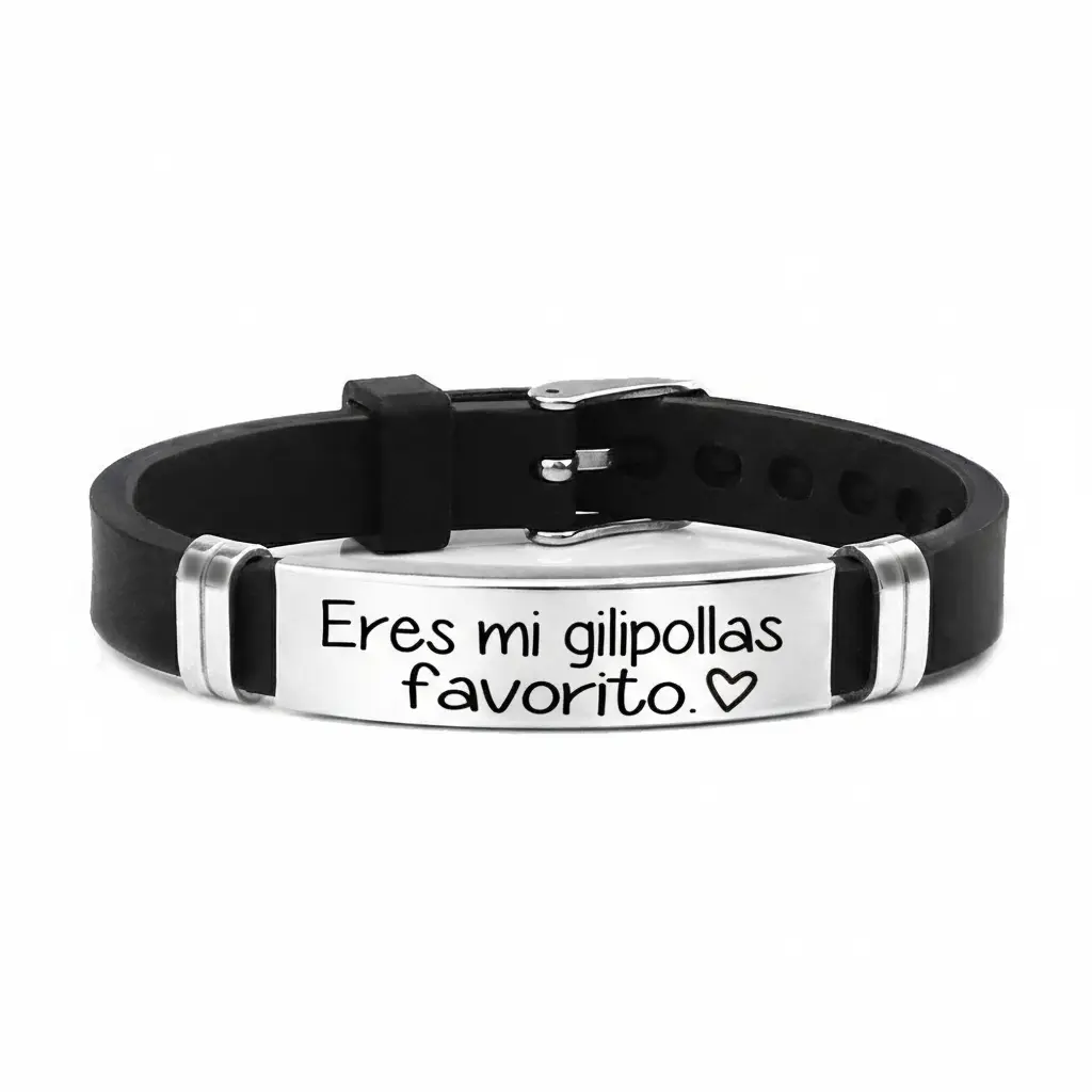 Casual Silicone Bracelet with "Eres Mi Gilipollas Favorito" Text Engraving, Adjustable Unisex Jewelry, Funny Spanish Anniversary Gift for Friends, Casual Wear, Daily, Anniversary Gifts, Love, Engraved Text, Funny Spanish Romantic Pairing Gift