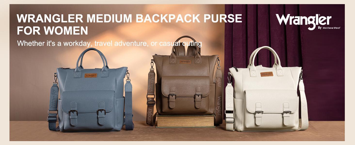 Wrangler Backpack Purse for Women Small Convertible Backpack Tote Bag with Removable Shoulder Strap for Travel
