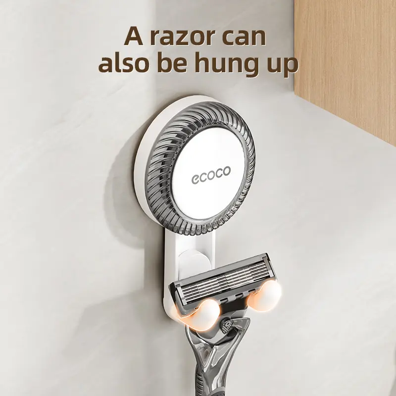 RENEMOS Shower Razor Holder with Double Hooks , Powerful Vacuum Suction Cup Hook for Towel Loofah, Damage-Free Wall Organizer