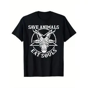 Baphomet & Pentagram Gothic Satan-Themed Cotton T-Shirt - Soft, Breathable Crew Neck Tee for Men, Perfect for Casual Wear, Sizes S-3XL, Black