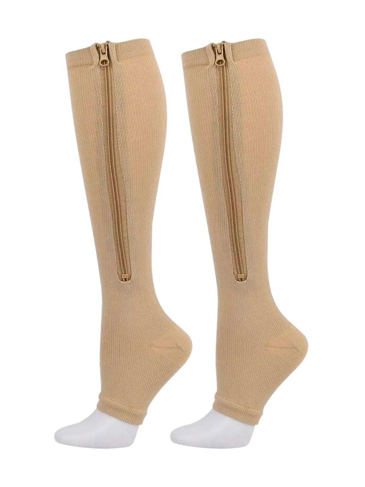 Unisex Nylon Sports Compression Socks, Zippered Calf-Knee High Open-Toe Stockings for Walking & Varicose Vein Nursing, Nylon Socks backtoschool