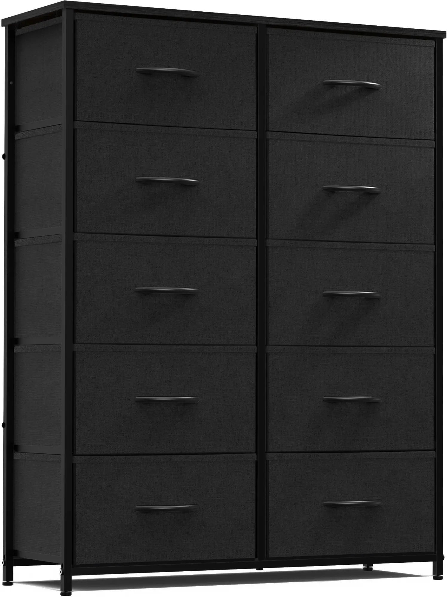Tall 10-Drawer Fabric Storage Tower with Fabric Bins & Wood Top - Vertical Space-Saving Modern Wood Dresser, Storage Cabinet for Closet, Bedroom Decor, Storage Cabinets